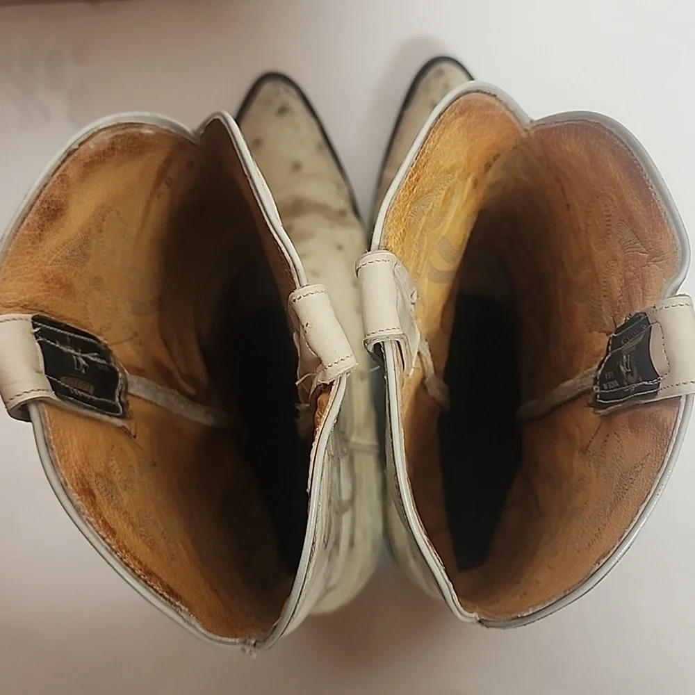 Diego Vintage Made In USA Beige Ostrich Leather Rare Find Western Cowboy Boots